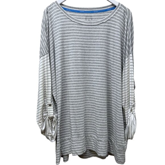 Calvin Klein Performance Womens Top Gray Stripe Tee Plus Size 3X Tunic Tee NWT - Picture 1 of 10